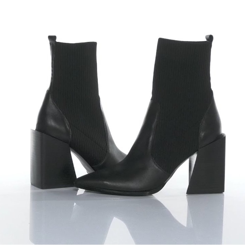 Steve Madden Black Women's Tackle Block-Heel Knit Sock Booties